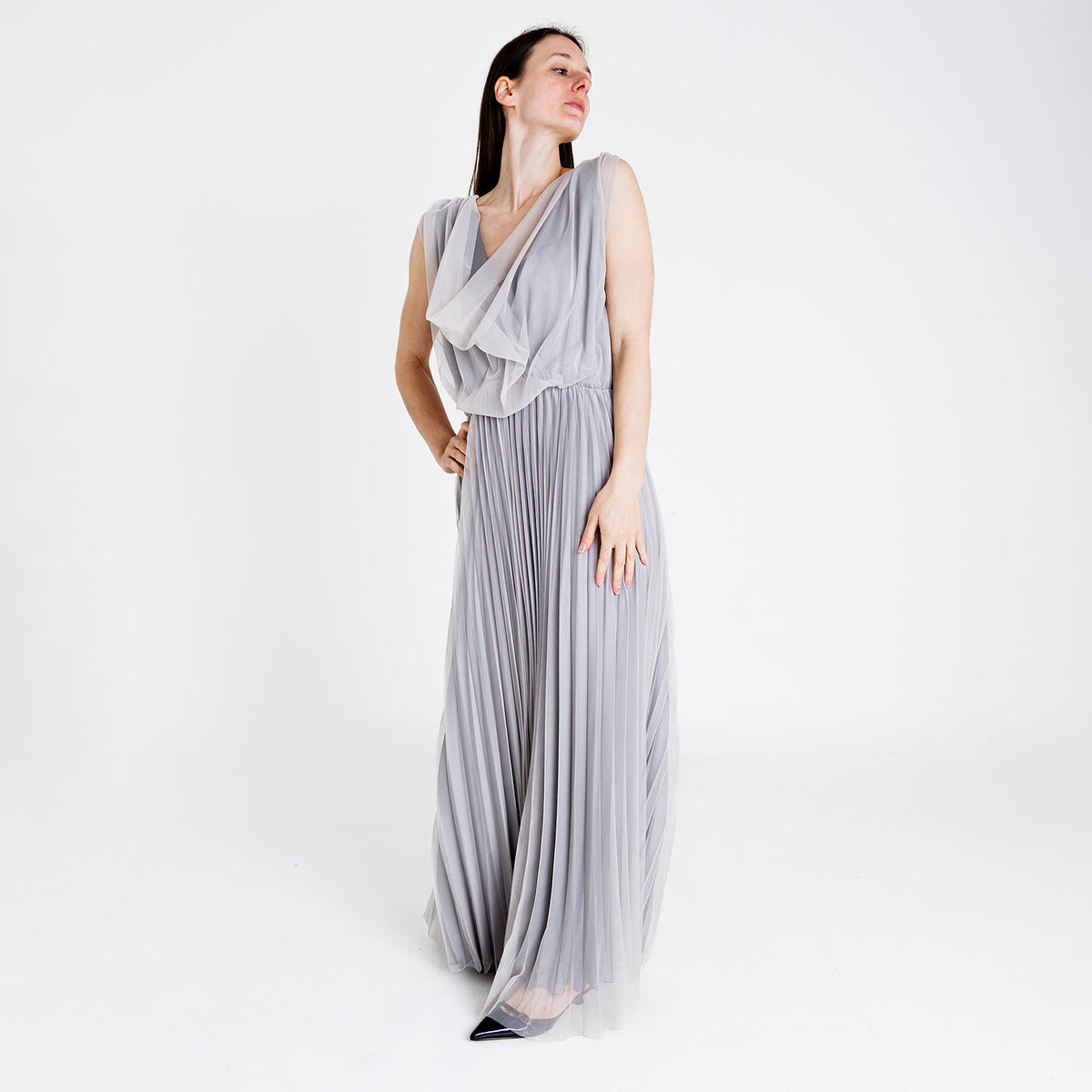 Motel MO436 abito donna lungo tulle grigio - p/e 2024