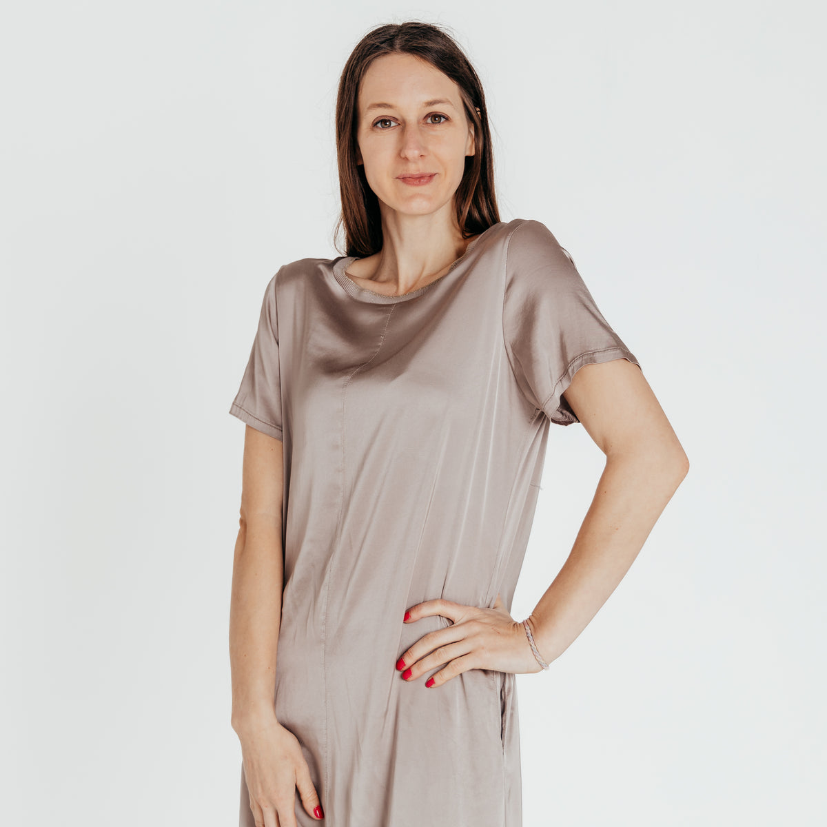 Tensione in FA743A97Q abito lungo donna fango-p/e2024