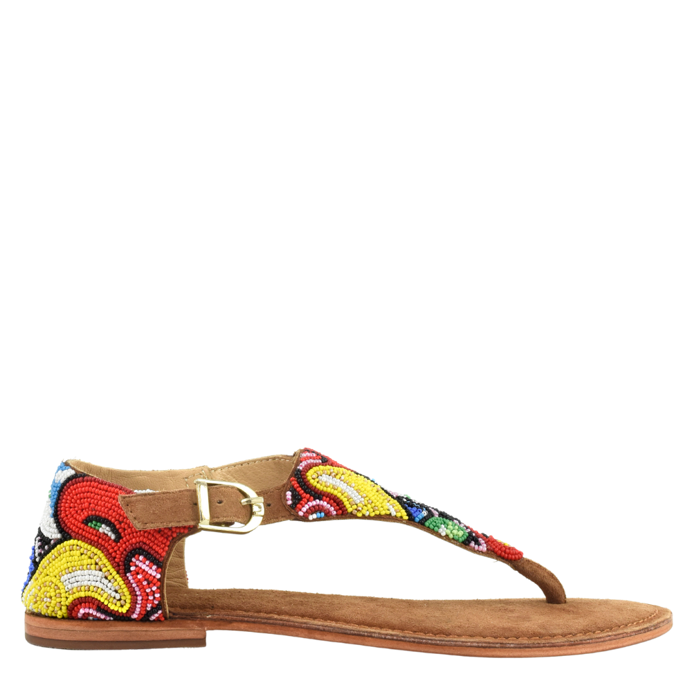 Coral Blue fusion sandalo  donna infradito marrone chiuso dietro perline