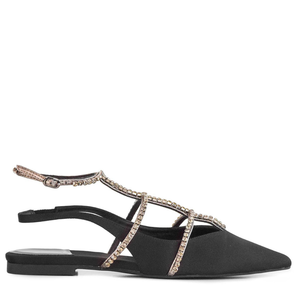 Jeffrey Campbell Pristina black satin pewter ballerina donna