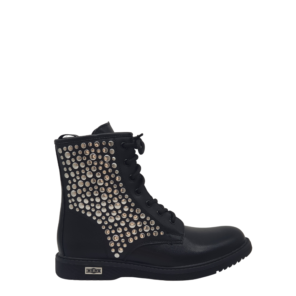 Cult Metal black anfibio bambina pelle nera borchie