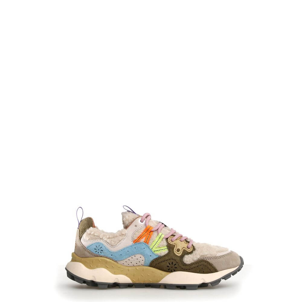 Flower Mountain yamano 3 teddy sneakers donna beige/militare/celeste-a/i 2024