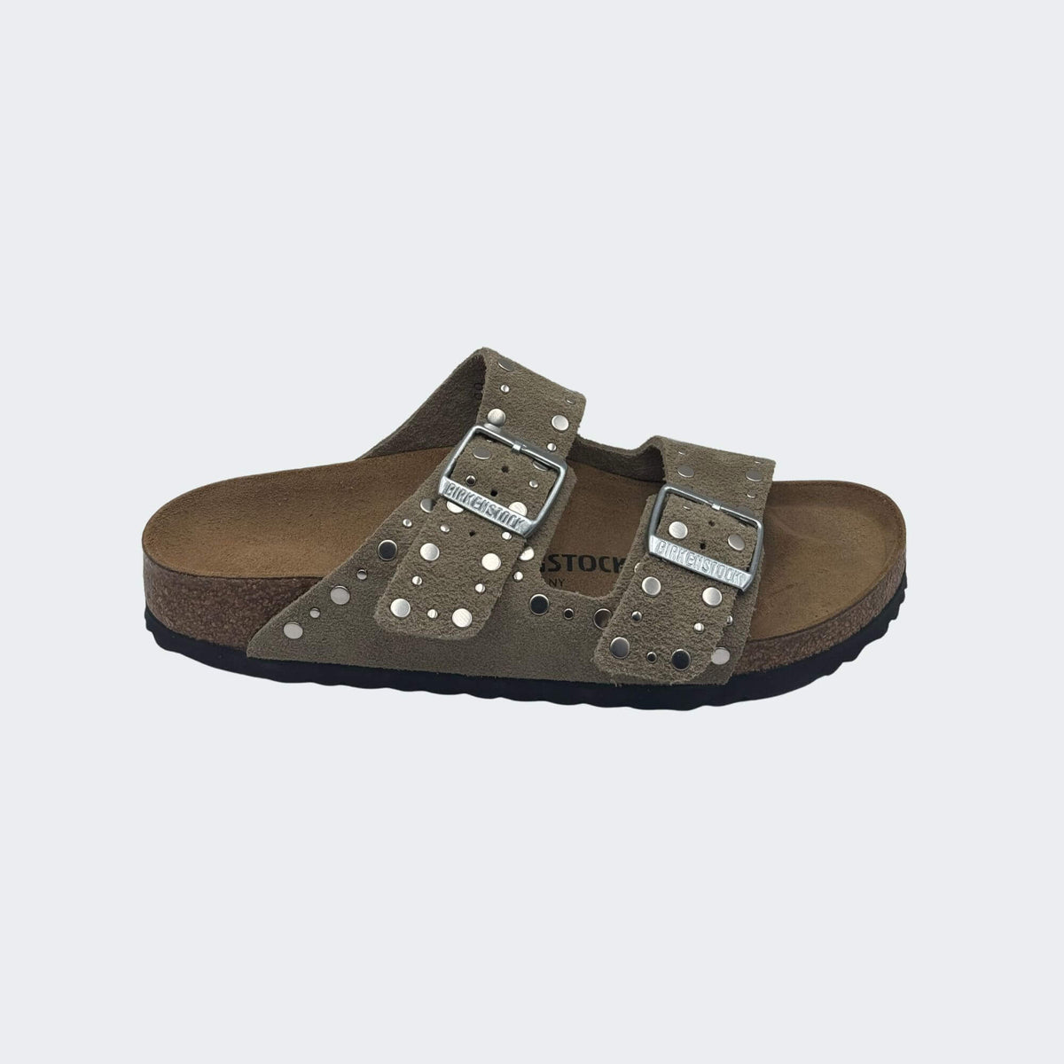 Birkenstock Arizona rivet 1029390 sandalo donna in pelle scamosciata taupe con borchie -p/e 2026