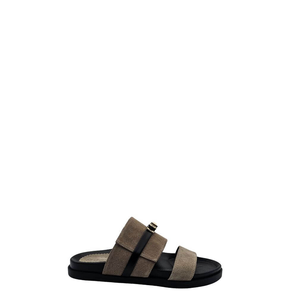 Mosaic F/Padlock suede ciabatta donna taupe -p/e 2025
