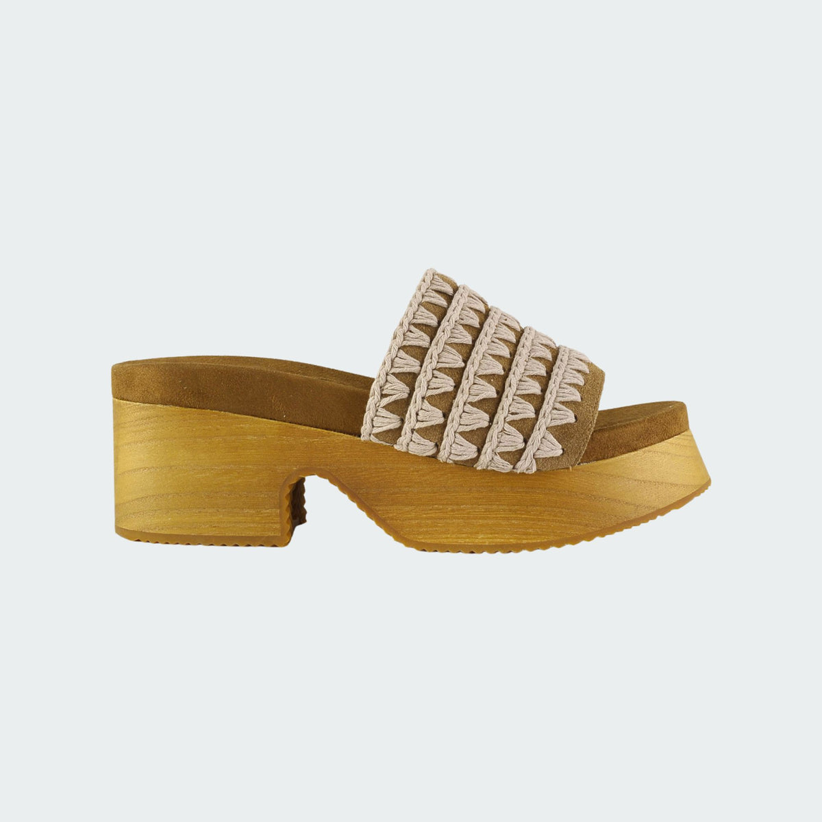 MOU SW.141002A zoccolo donna platform con zeppa marrone e fascia crochet -p/e 2026