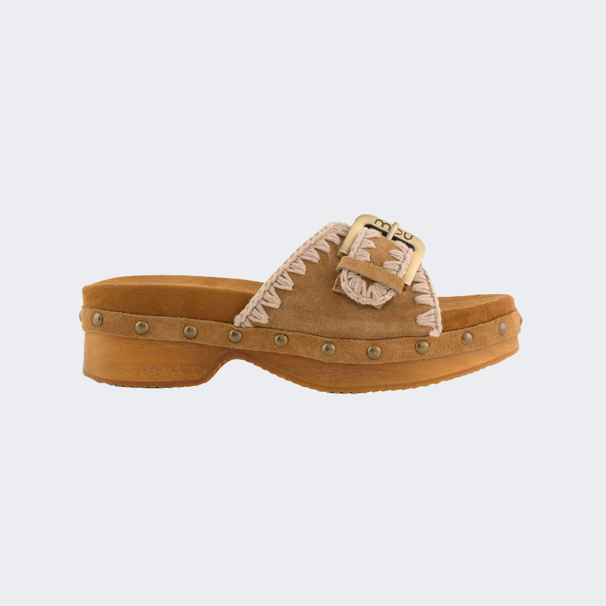 MOU SW.151004A zoccolo donna in suede cognac con borchie e fibbie - p/e 2026