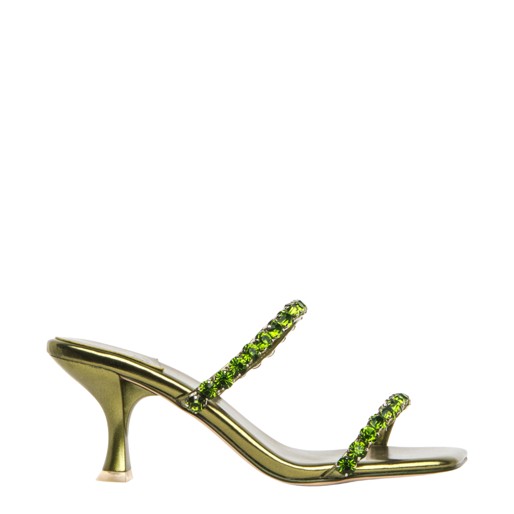 Jeffrey Campbell sandalo ciabatta verde mrs-big-2 olive metallic  verde metallico e pietre